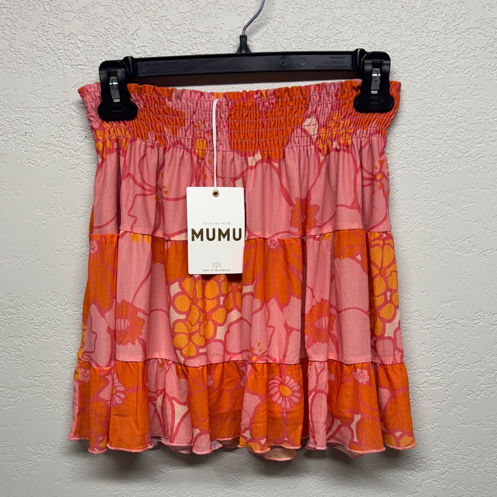 Show Me Your MuMu Pink and Orange Floral Mini Skirt Size Small NWT